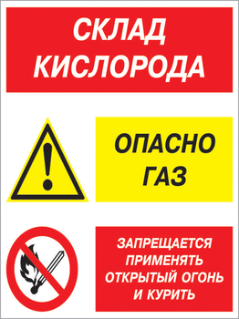 Кз 14 склад кислорода. опасно газ - запрещается применять открытый огонь и курить. (пластик, 400х600 мм) - Знаки безопасности - Комбинированные знаки безопасности - магазин "Охрана труда и Техника безопасности"